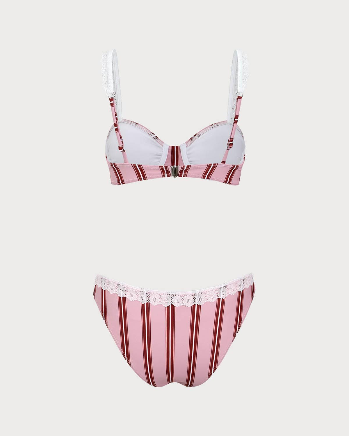 Pink Striped Underwired Lace Bikini Set Product Image