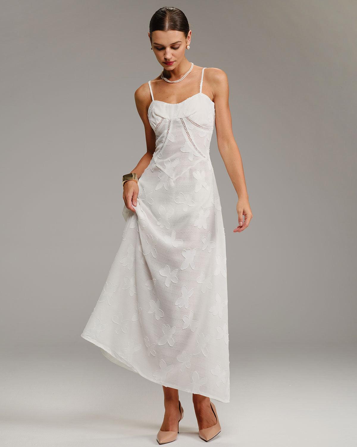 White Jacquard Slip Maxi Dress Product Image