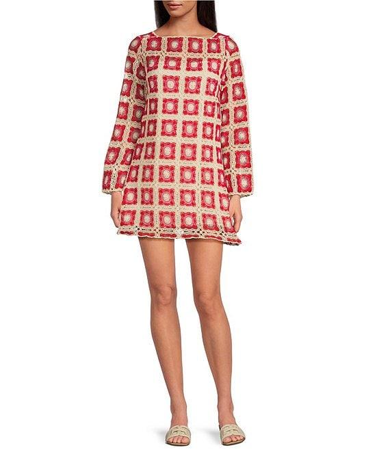 Chelsea & Violet Twiggy Square Neck Long Sleeve Crochet Lace Dress Product Image