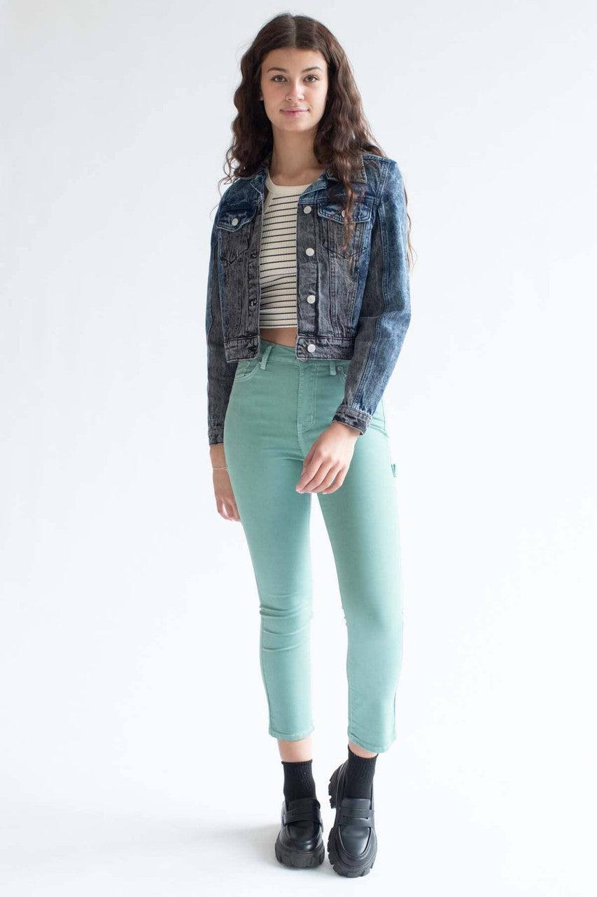 Black Color Blocked Denim Jacket Product Image