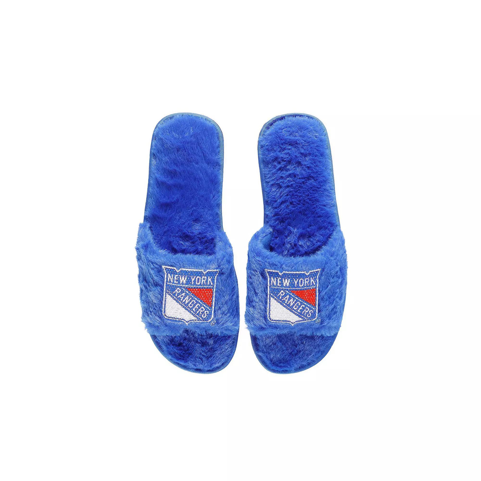 Women's FOCO Royal New York Rangers Rhinestone Fuzzy Slippers, Size: XL, Ran Blue Product Image