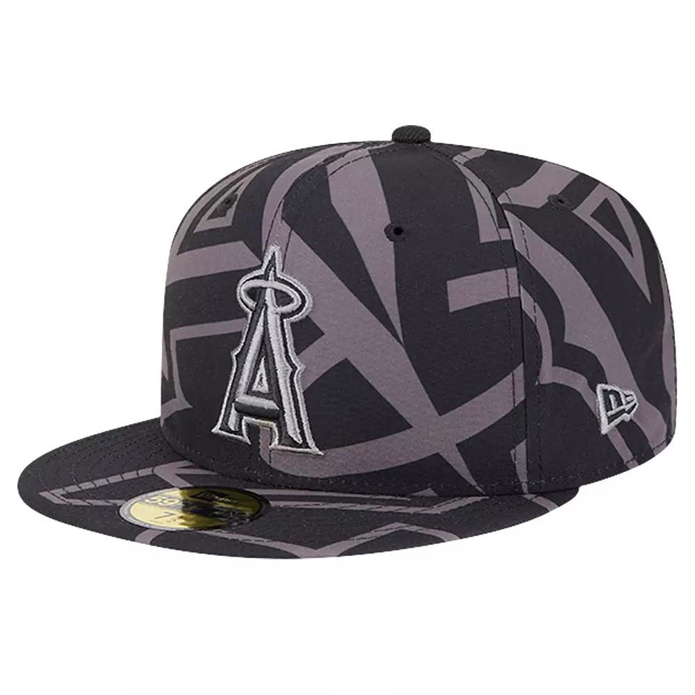 Men's New Era Black Los Angeles Angels Logo Fracture 59FIFTY Fitted Hat, Size: 7 1/2 Product Image