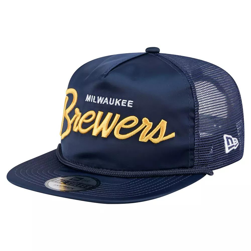 Men's New Era Navy Milwaukee Brewers Retro Satin Script Golfer Adjustable Hat, Blue Product Image