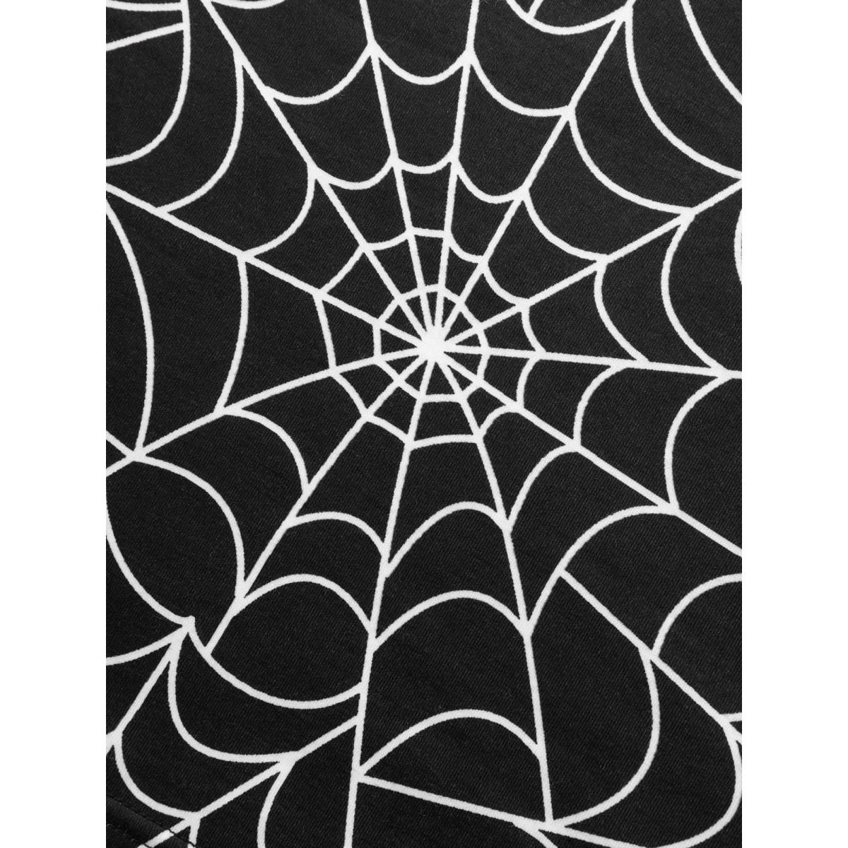 Plus Size 3D Spider Printed Slim-Fit T-shirt Black Women Casual Patchwork Halloween Round Neck Bodycon Everyday T-shirts BloomChic 14-16/1X Product Image