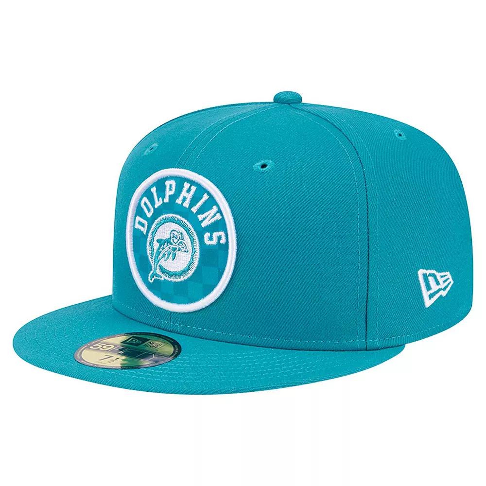 Men's New Era Aqua Miami Dolphins Checkered 59FIFTY Fitted Hat,  Product Image