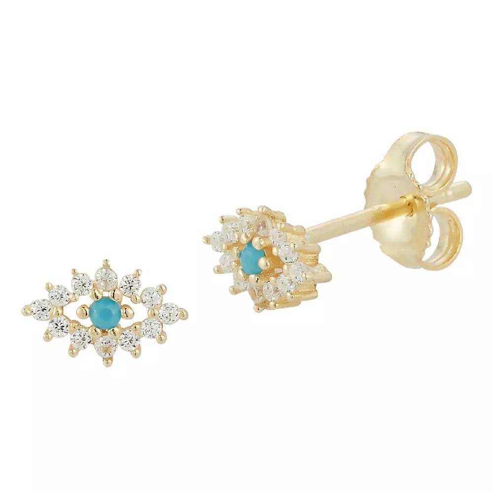 Sunkissed Sterling Cubic Zirconia Dainty Evil Eye Stud Earrings, Women's, Gold Tone Product Image