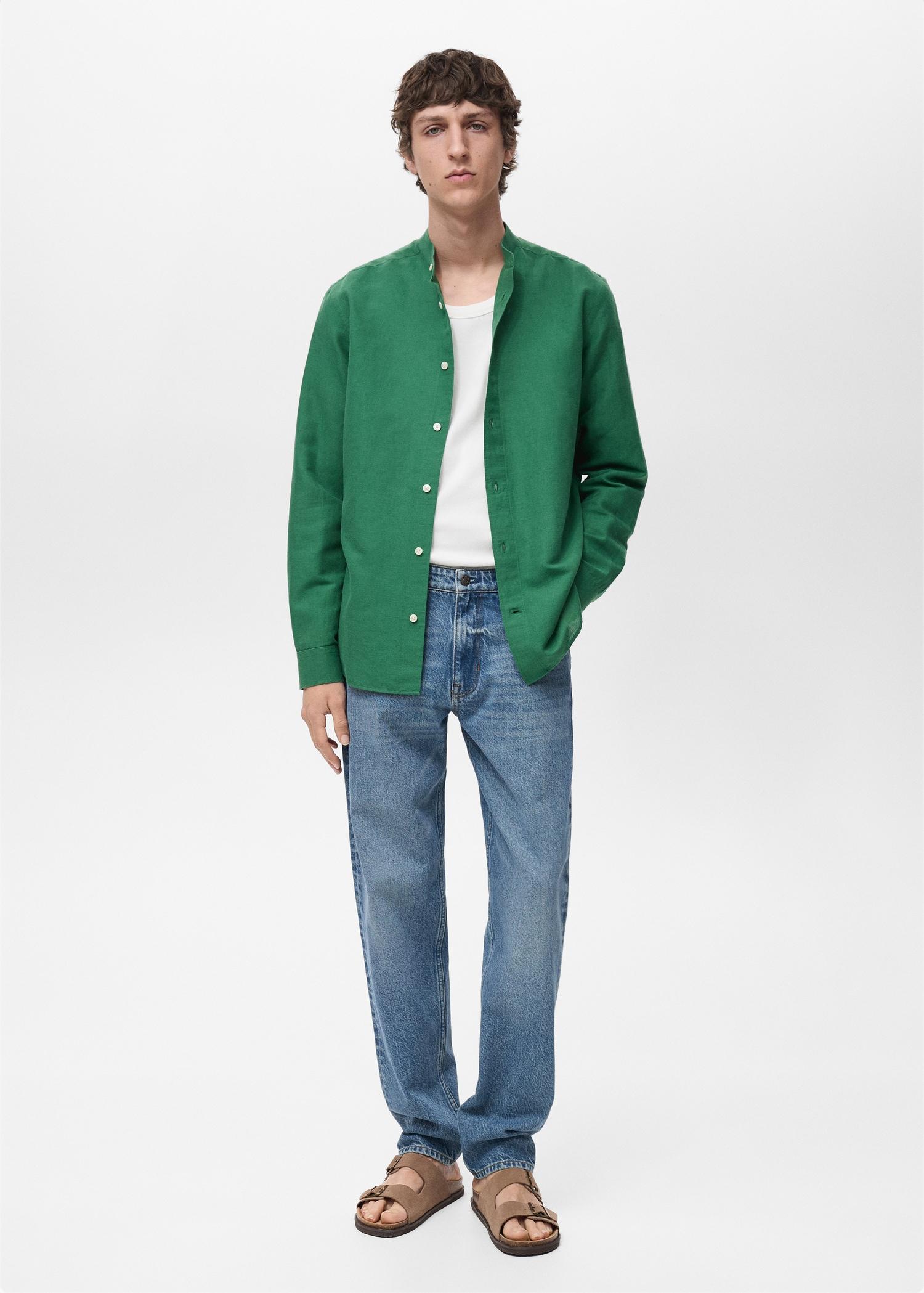 Mao collar linen shirt - Men | MANGO USA Product Image