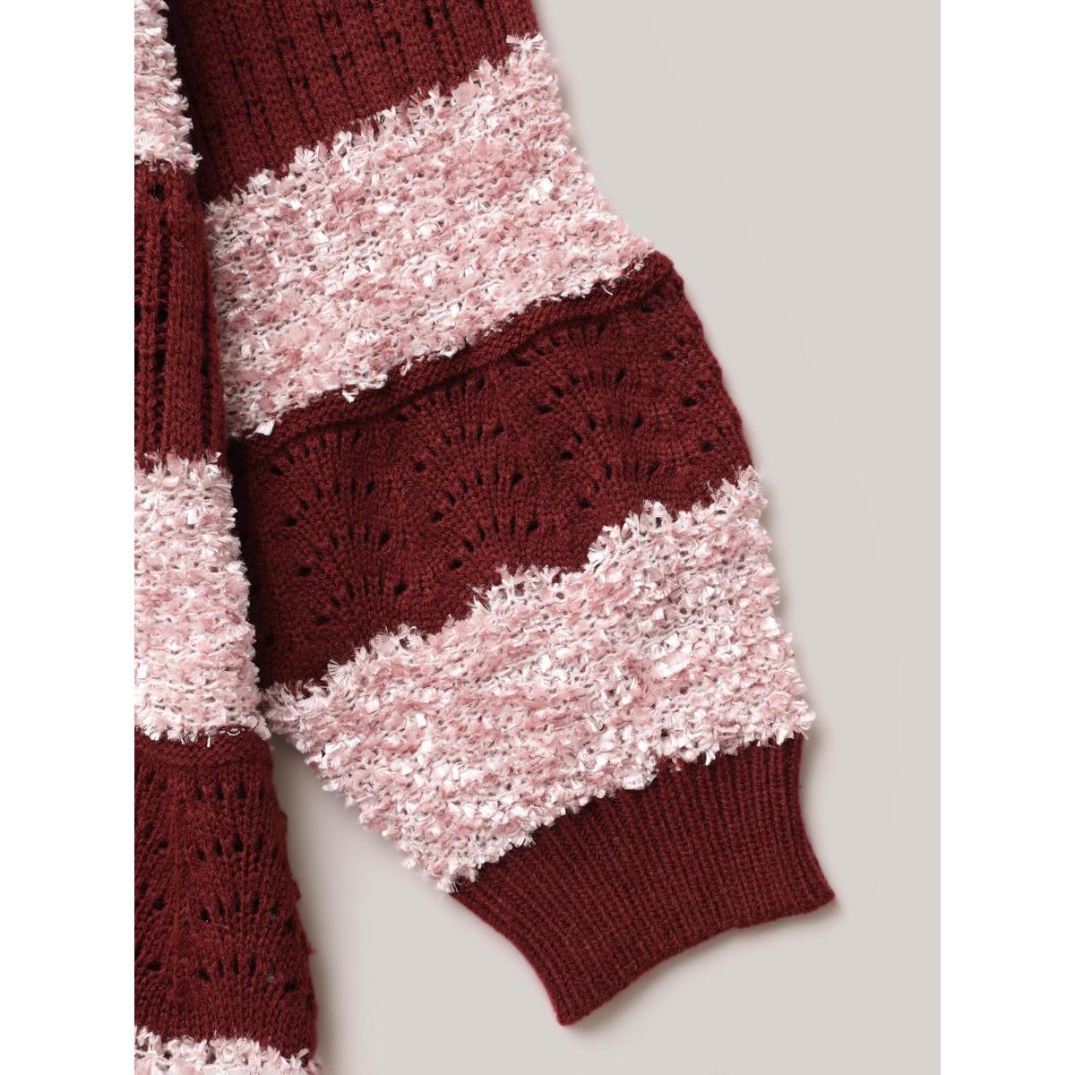 Plus Size Striped Color-Block Textured Pullover Deepred Women Casual Loose Long Sleeve Round Neck Everyday Pullovers BloomChic 26/4X Product Image