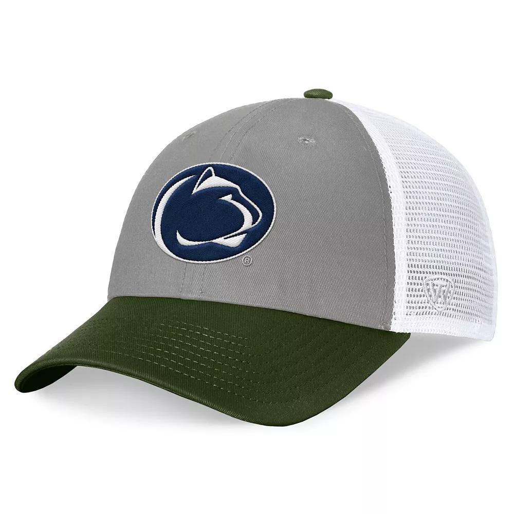 Men's Top of the World Gray/Green Penn State Nittany Lions OHT Military Appreciation Badge Trucker Adjustable Hat, Grey Product Image