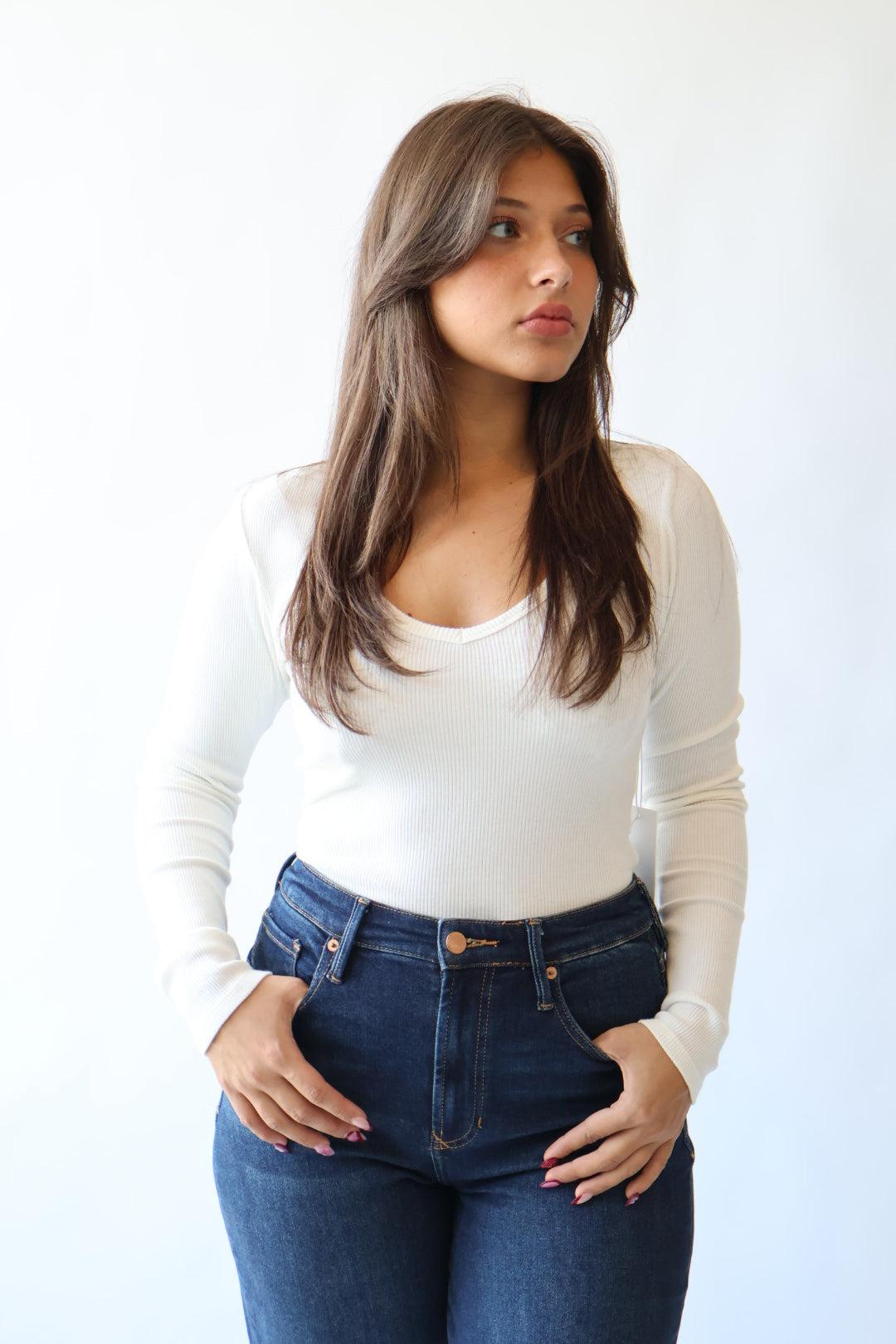 Dear John Denim Marlowe Ribbed V Neck Fitted Top Product Image