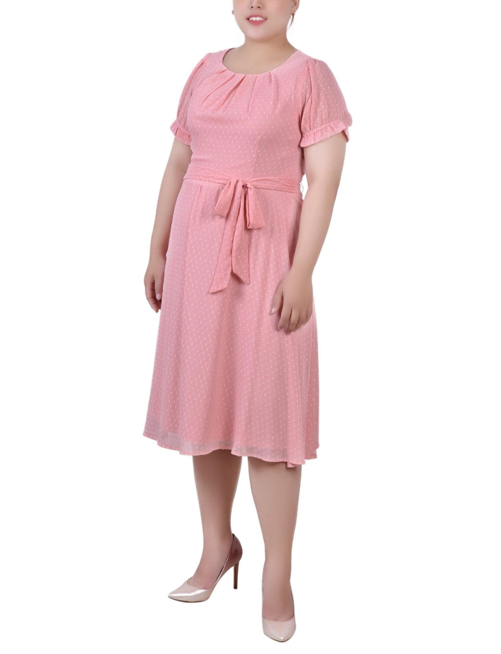 Mellow Rose Rectangle Short Sleeve Belted Swiss Dot Dress - Plus Product Image