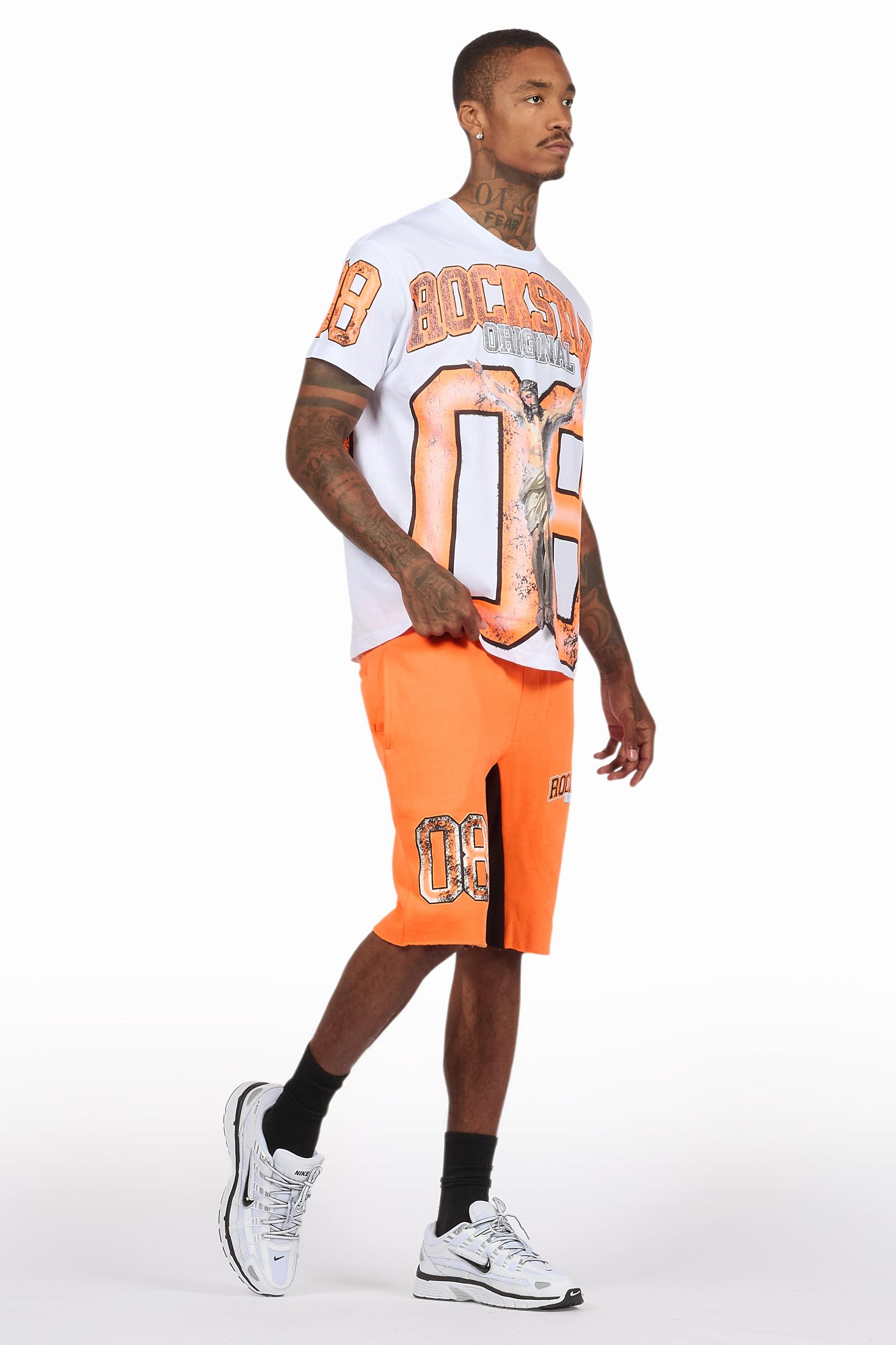 Fields White/Orange Raw Edge T-Shirt Short Set Male Product Image