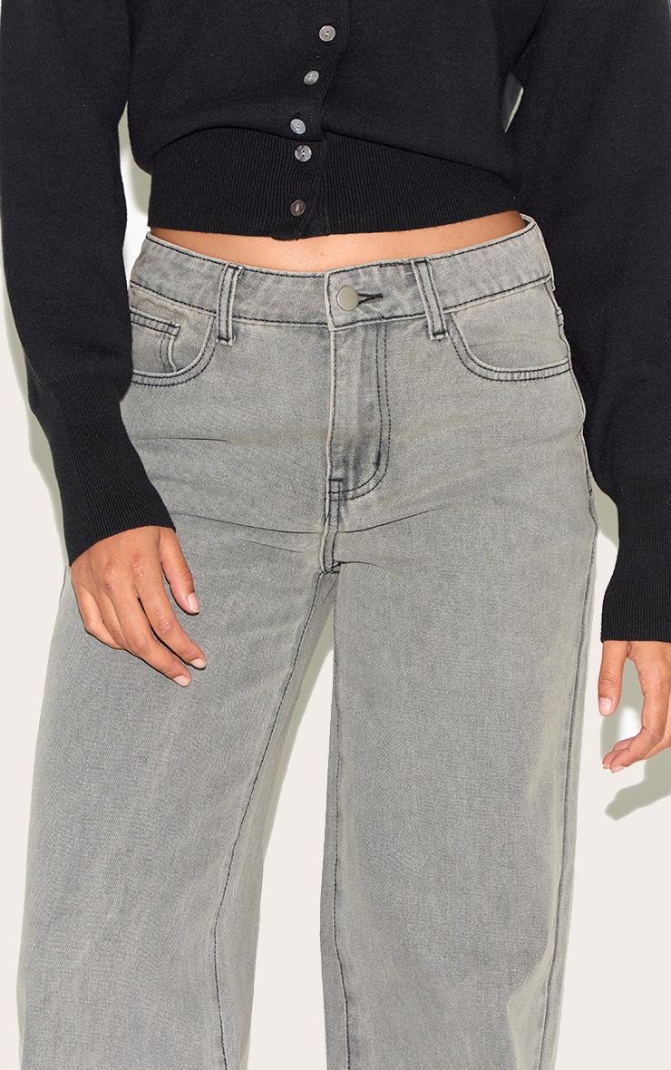  Grey Stone Washed Mid Rise Straight Leg Jeans Product Image