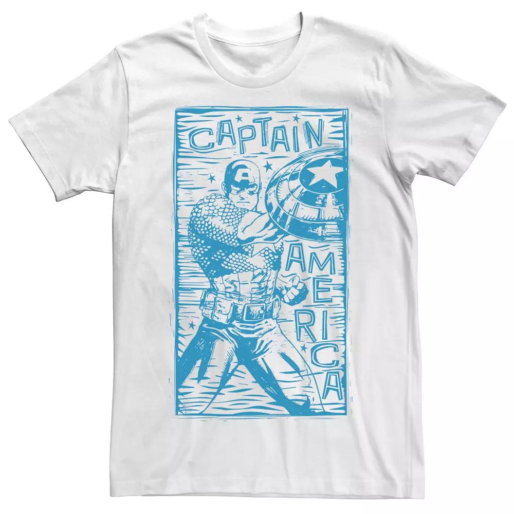 Men's Marvel Captain America Woodcut Blue Portrait Tee,  Product Image