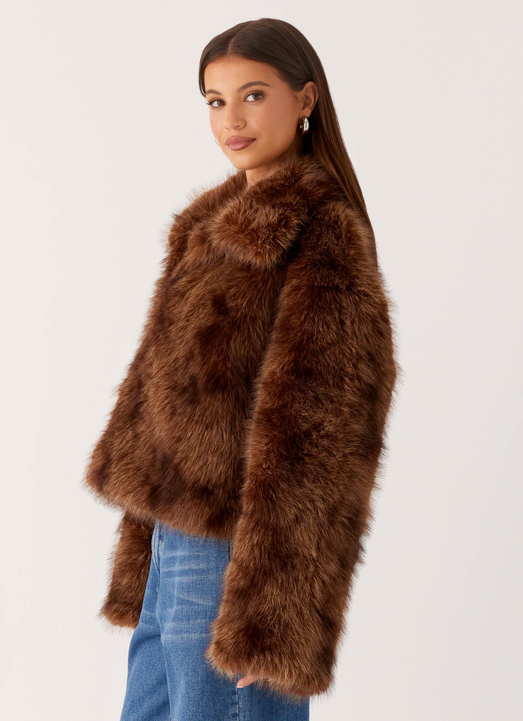 Miccy Cropped Faux Fur Coat - Chocolate Product Image
