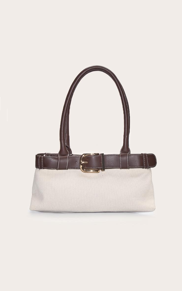 Canvas Belted PU Elongated Shoulder Bag Product Image