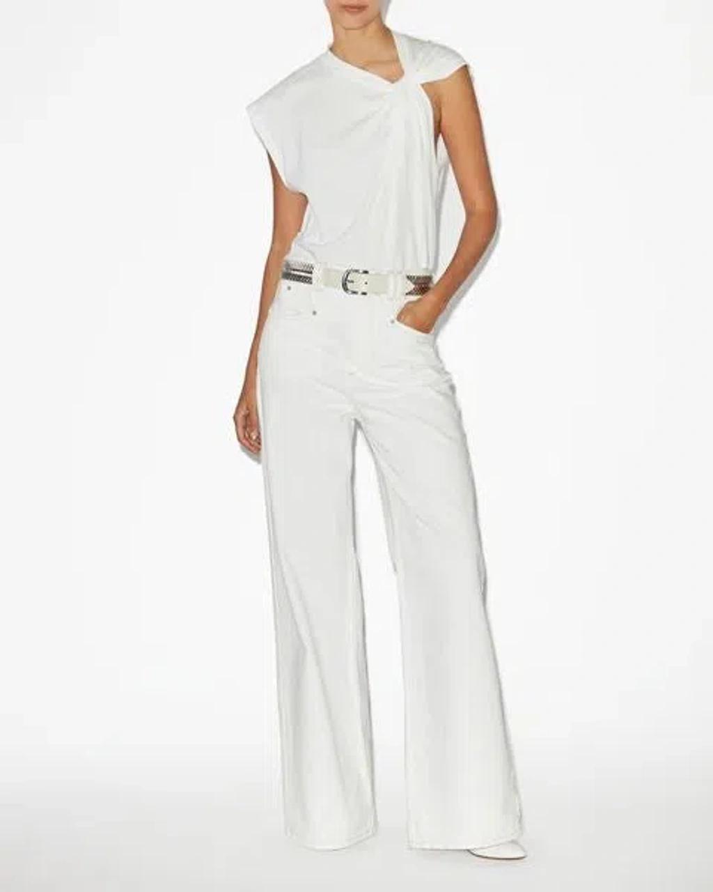 ISABEL MARANT Cap Sleeves Knot-detail Cotton Top In White Product Image