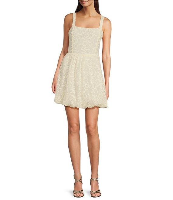 Layered With Love Eloise Soutache Lace Square Neck Sleeveless Bubble Hem Mini Dress Product Image