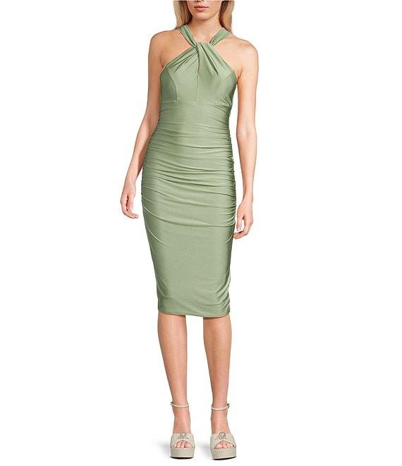 Honey and Rosie Halter Neck Sleeveless Criss Cross Front Bodice Midi Dress Product Image