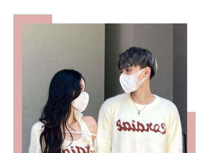Couple Matching Fluffy Bolero Cardigan / Crew Neck Collared Lettering Mini Sheath Dress / Crew Neck Sweater Product Image