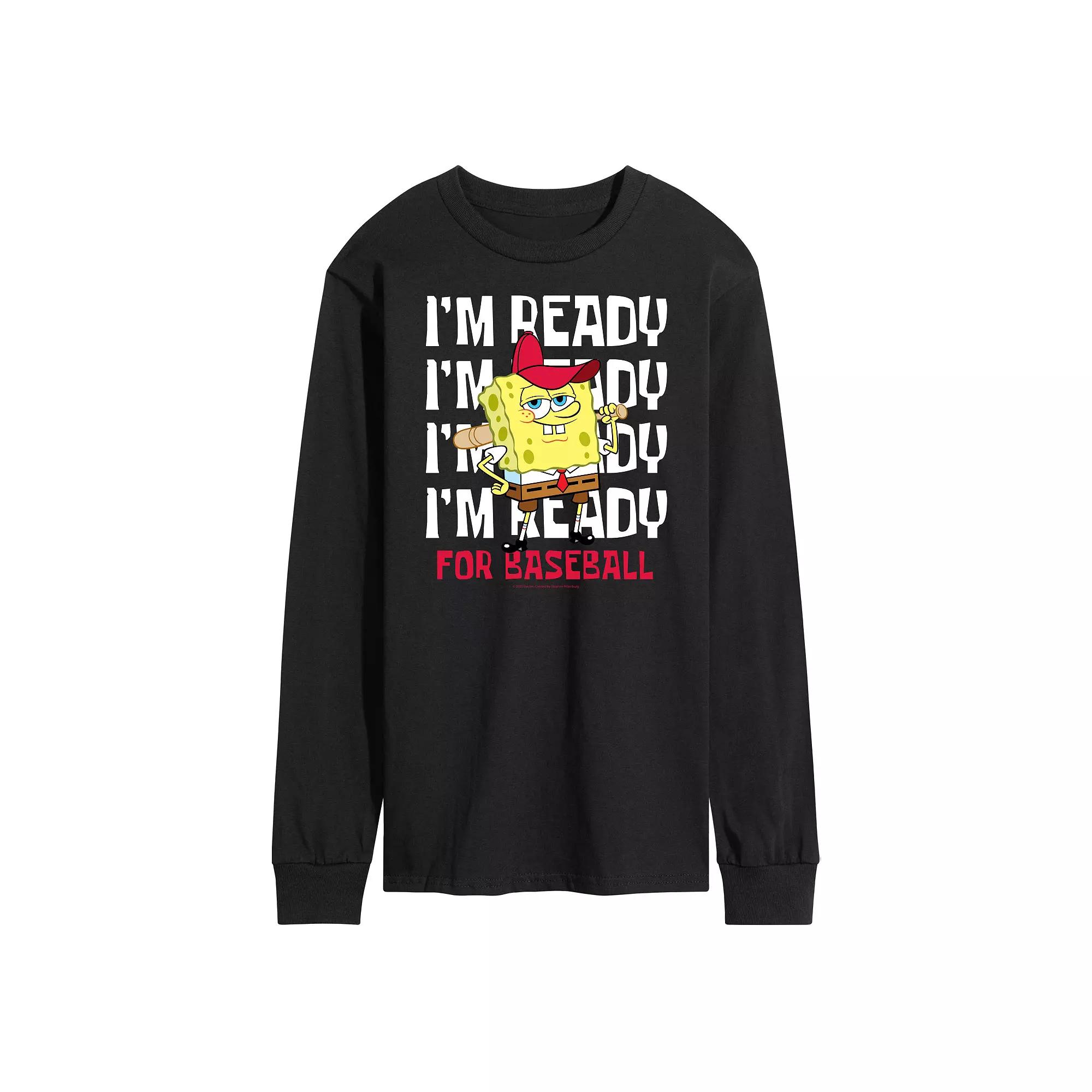 Men's Nickelodeon SpongeBob SquarePants Ready For Baseball Long Sleeve Graphic Tee,  Product Image