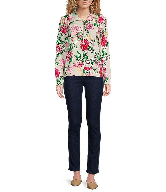 Lilly Pulitzer Eleni Luxe Terry Floral Print Collar Bracelet Sleeve Quarter Zip Top Product Image