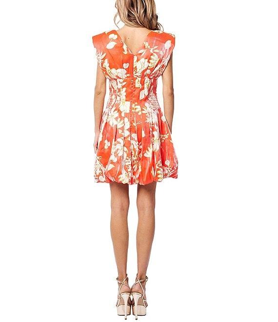 CIEBON Lyss Floral Print V-Neck Cap Sleeve Bubble Mini Dress Product Image