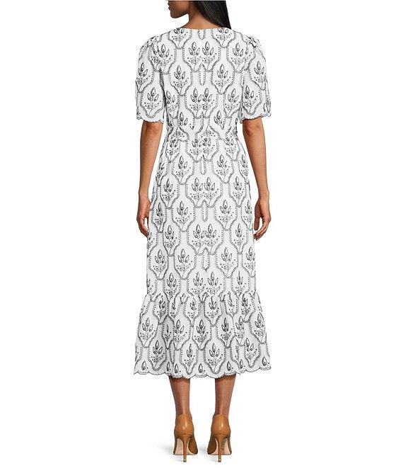 Preston & York Lisa Embroidered Round Neckline Short Sleeve Midi Dress Product Image