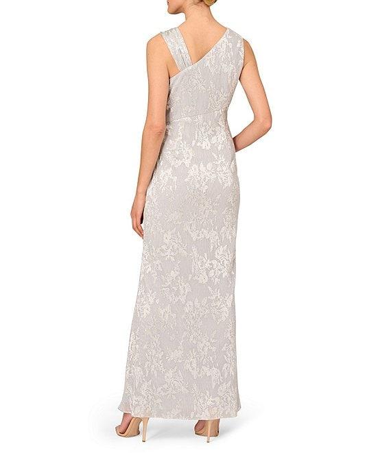 Aidan Mattox Metallic Foil Pleated Asymmetrical Neck Sleeveless Gown Product Image