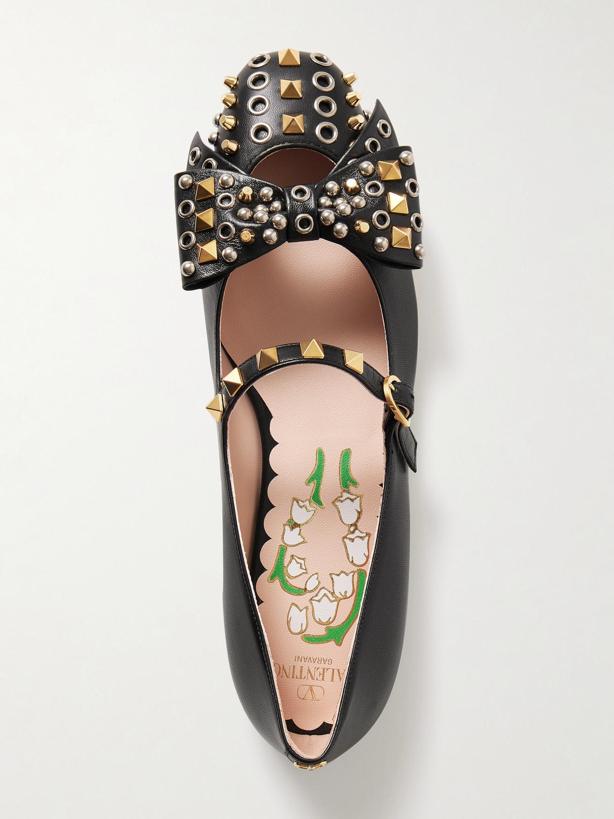 VALENTINO GARAVANI Mary-jane Bowow Ballerina In Kidskin With Studs Woman Black 35 In Multi Product Image