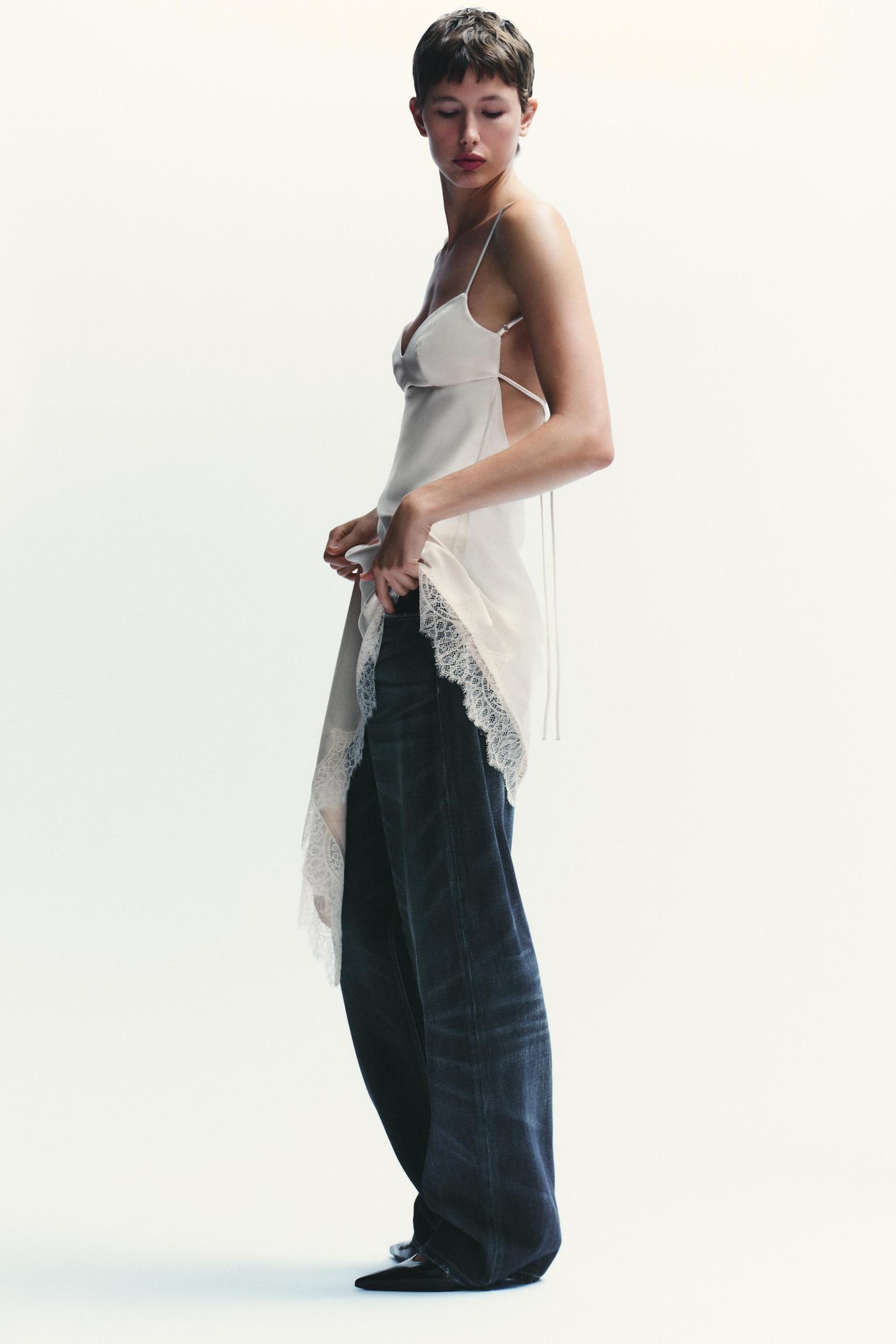 SATIN EFFECT LACE DRESS Product Image