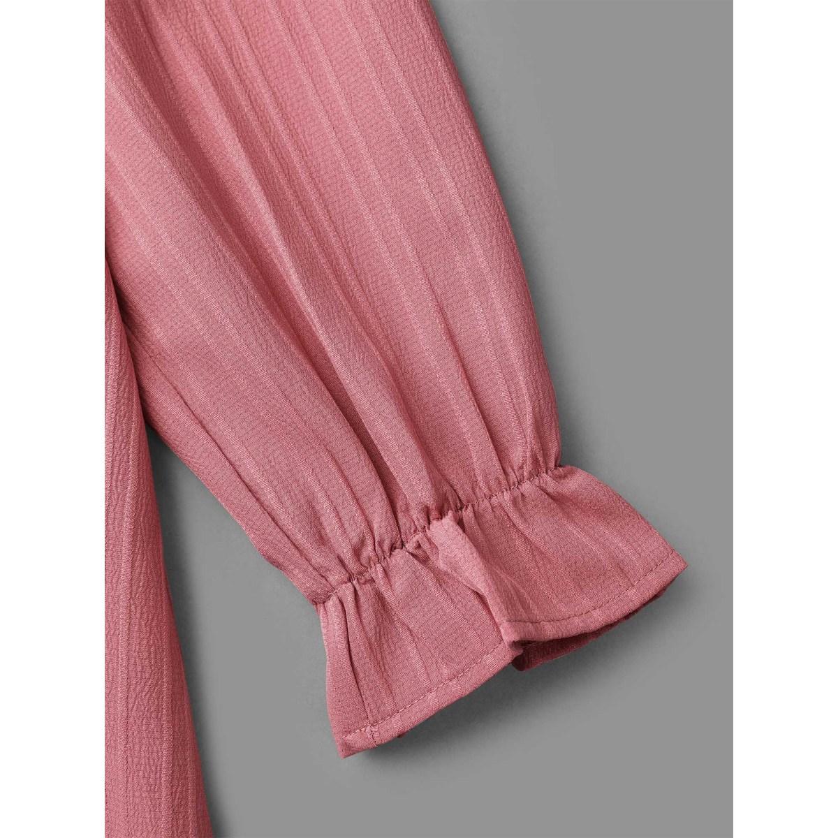 Plus Size DustyPink V Neck Frill Trim Textured Blouse Women Elegant Extra Long Sleeve V-neck Everyday Blouses BloomChic 30/6X Product Image