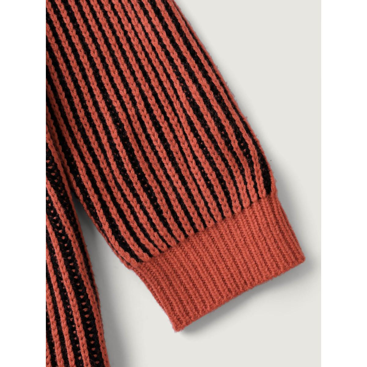 Plus Size Stripe Textured Round Neck Pullover Yellowishbrown Women Leisure Loose Long Sleeve Round Neck Casual Pullovers BloomChic 12/L Product Image