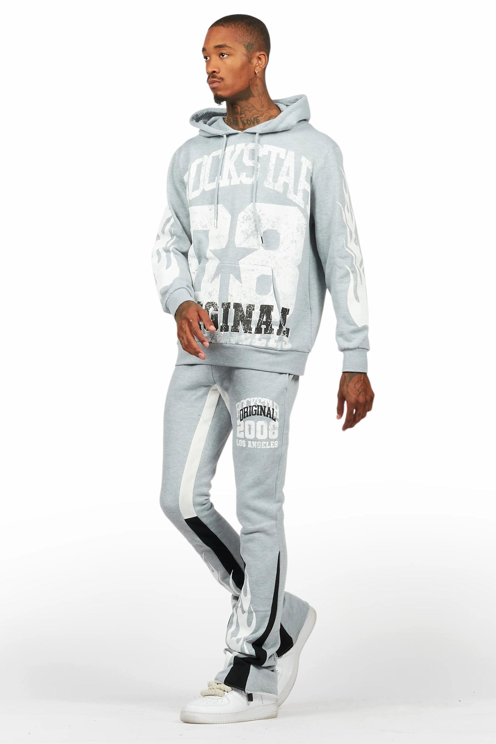 Edel Grey/White Hoodie/Stacked Flare Pant Set Male Product Image