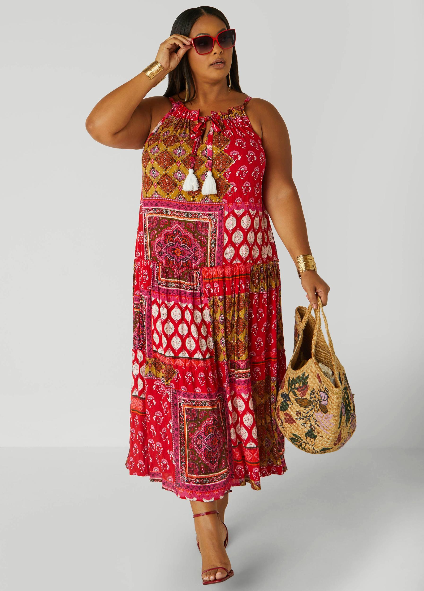 Cutout Scarf Print Maxi Dress Product Image