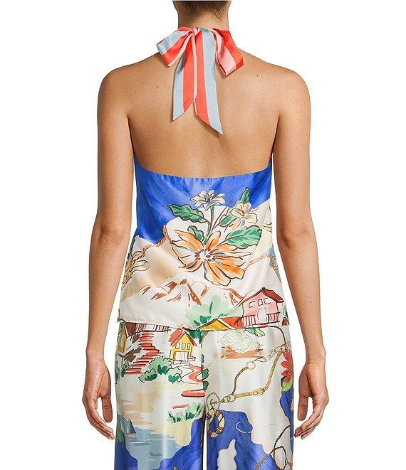 Antonio Melani Tara Ocean Print Satin Halter Neck Coordinating Blouse Product Image