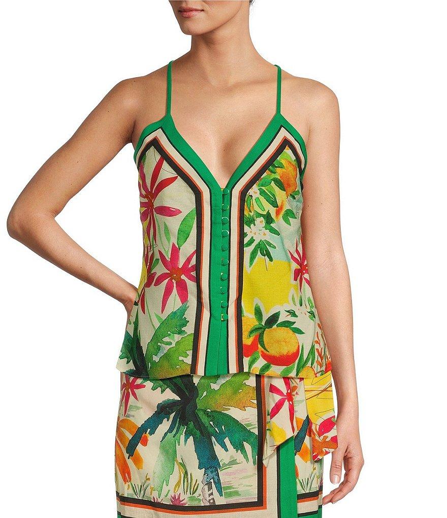 Antonio Melani Sabrina Tropical Printed Linen Button Down Coordinating Blouse Product Image