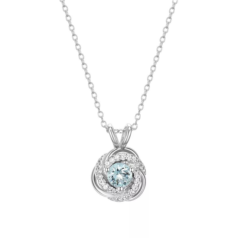 Tokens of Love Sterling Silver Lab-Created Aquamarine Birthstone Love Knot Pendant Necklace, Women's, Size: 18" Product Image
