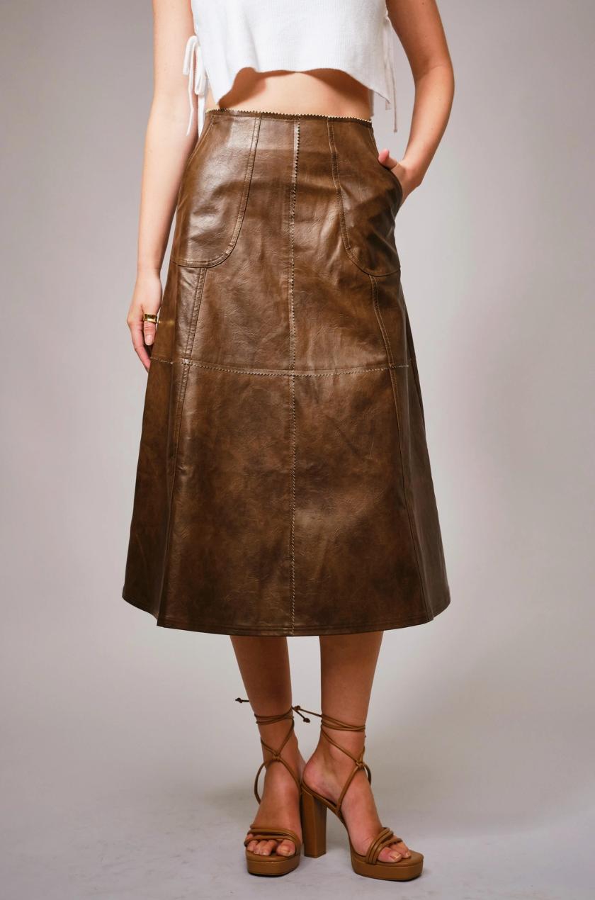 Washed Faux Leather Midi Skirt Product Image
