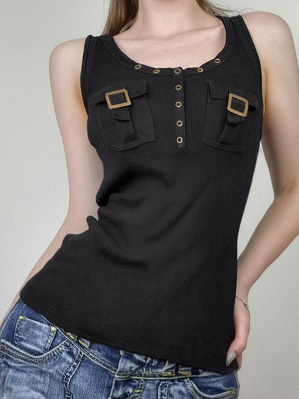 Workwear-Style Elastic Sleeveless Vest Product Image