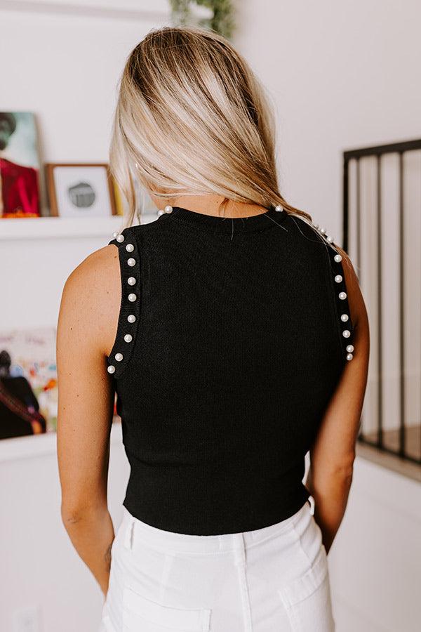 Happy Hour Chic Pearl Embellished Top in Black Product Image