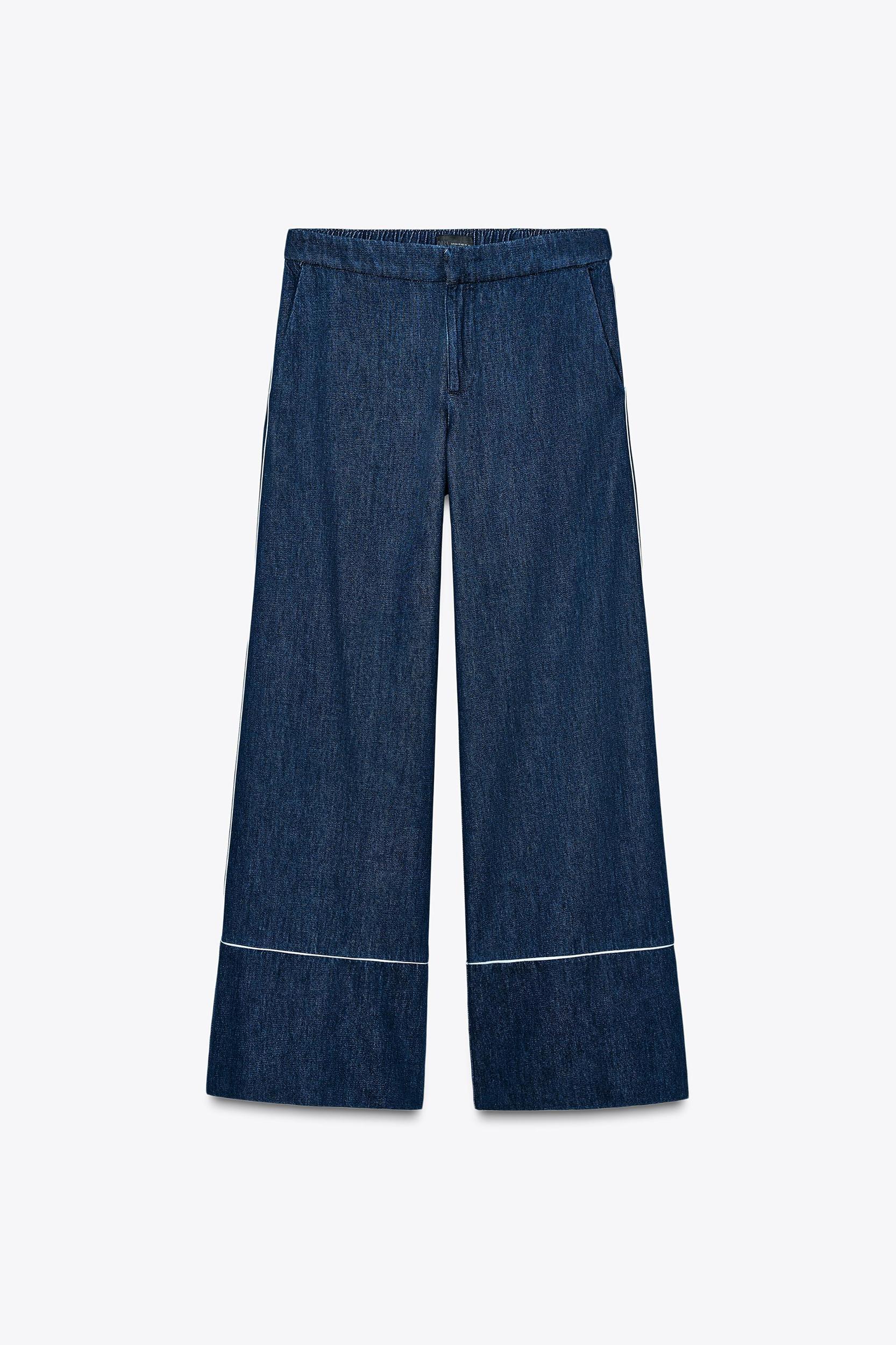 CONTRASTING PIPING WIDE-LEG PANTS Product Image