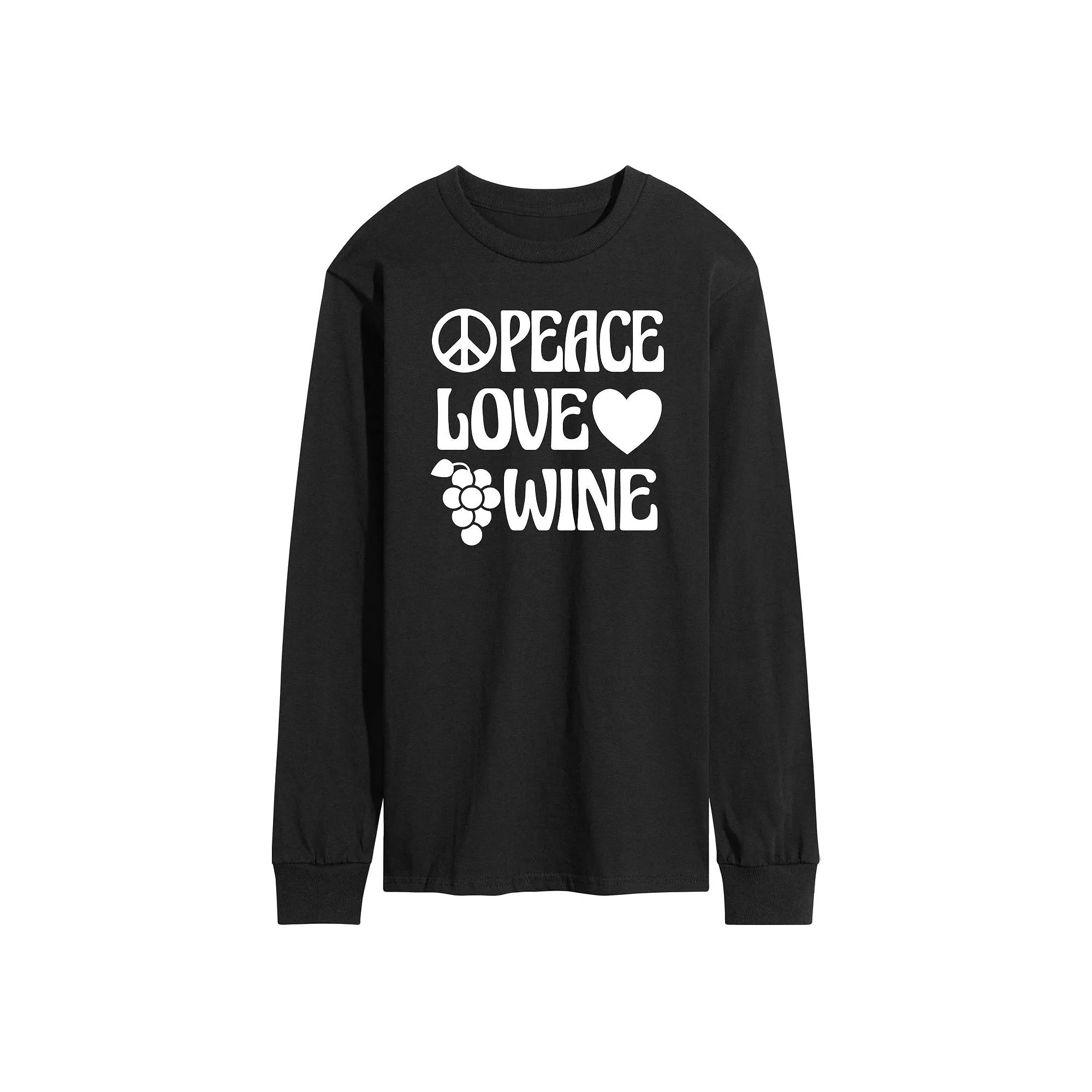 Men's Peace Love Wine Long Sleeve Graphic Tee,  Product Image