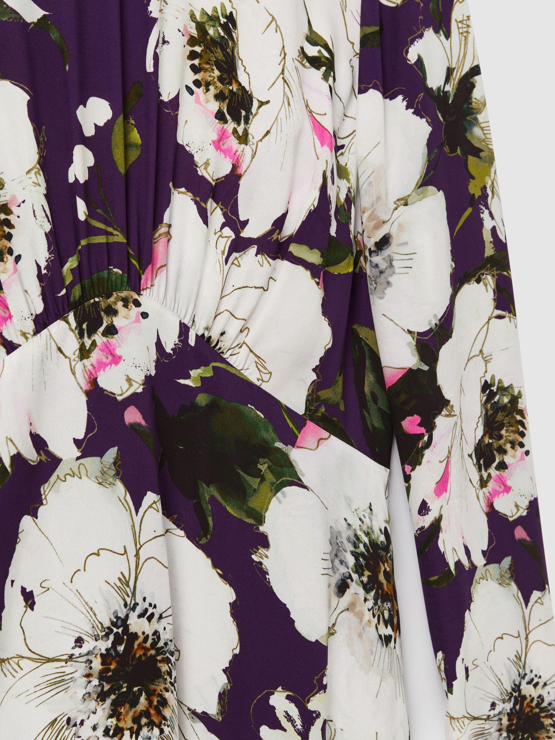 Florere Printed Zip Cuff Midi Dress in Blue/Khaki Product Image