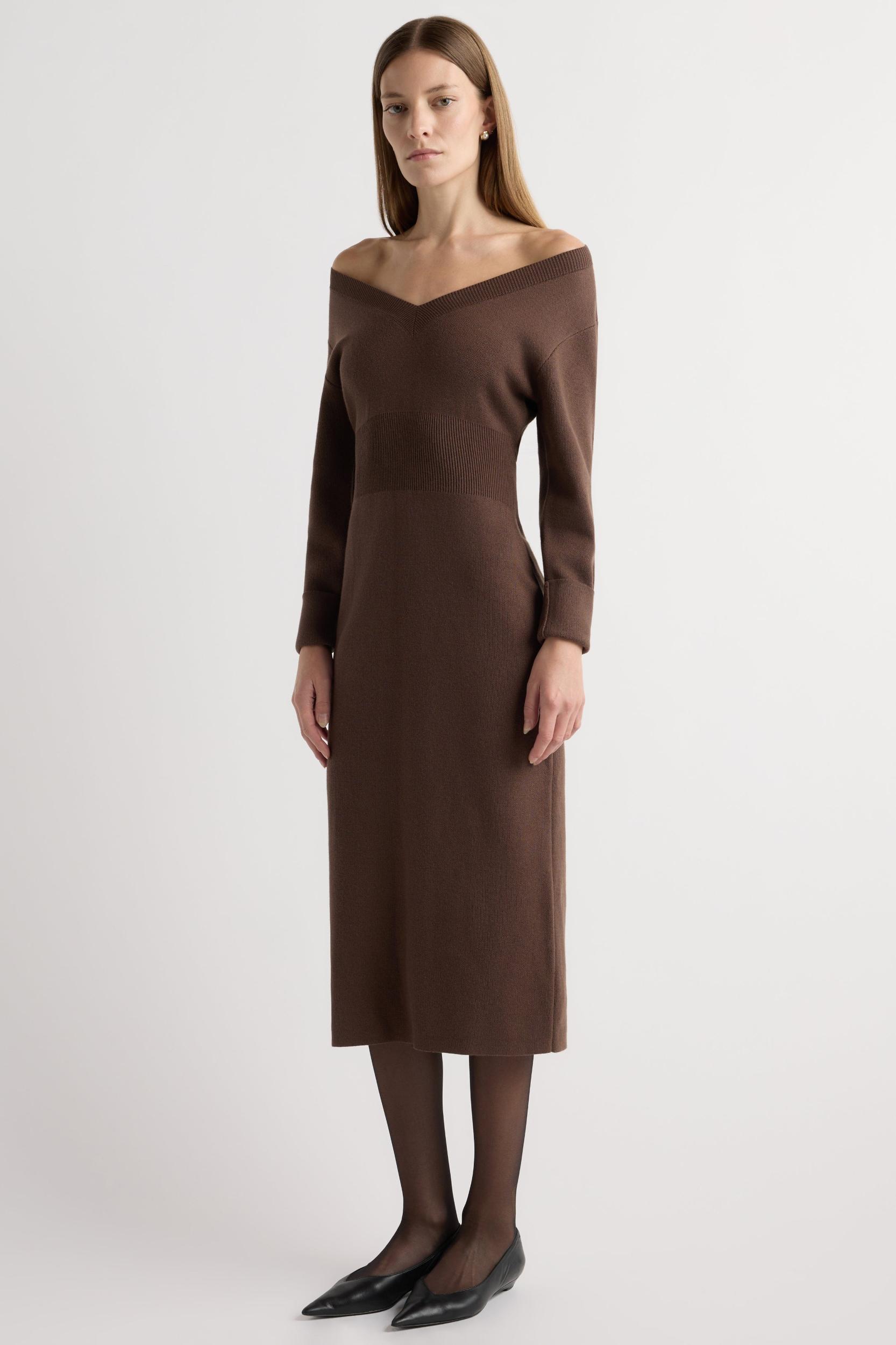 Bora Off-Shoulder V-Neck Sweater Dress Product Image