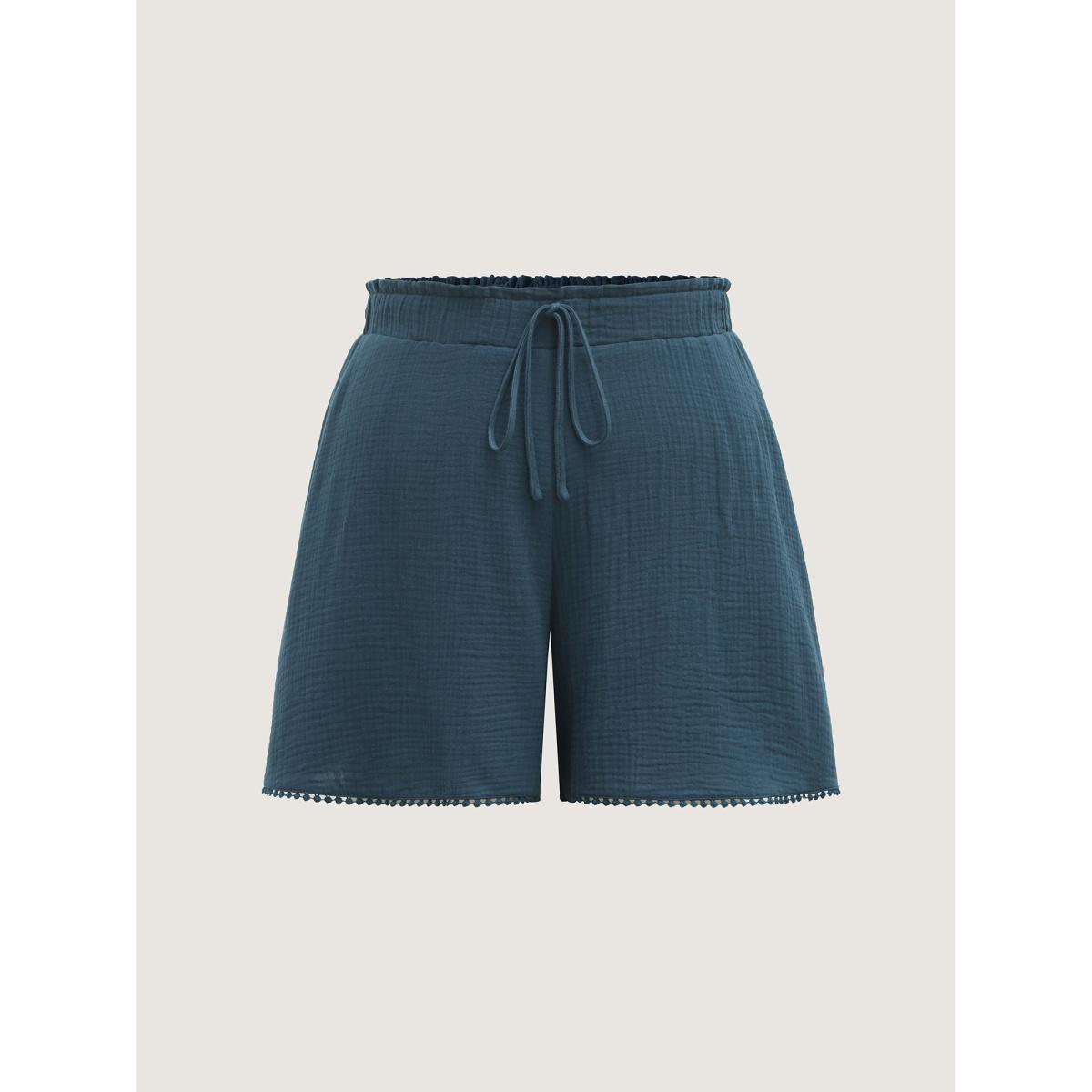 Plus Size Cotton Textured Waist Tie Wide-Leg Shorts Women Indigo Resort Drawstring Wide Leg Vacation Shorts BloomChic 30/6X Product Image