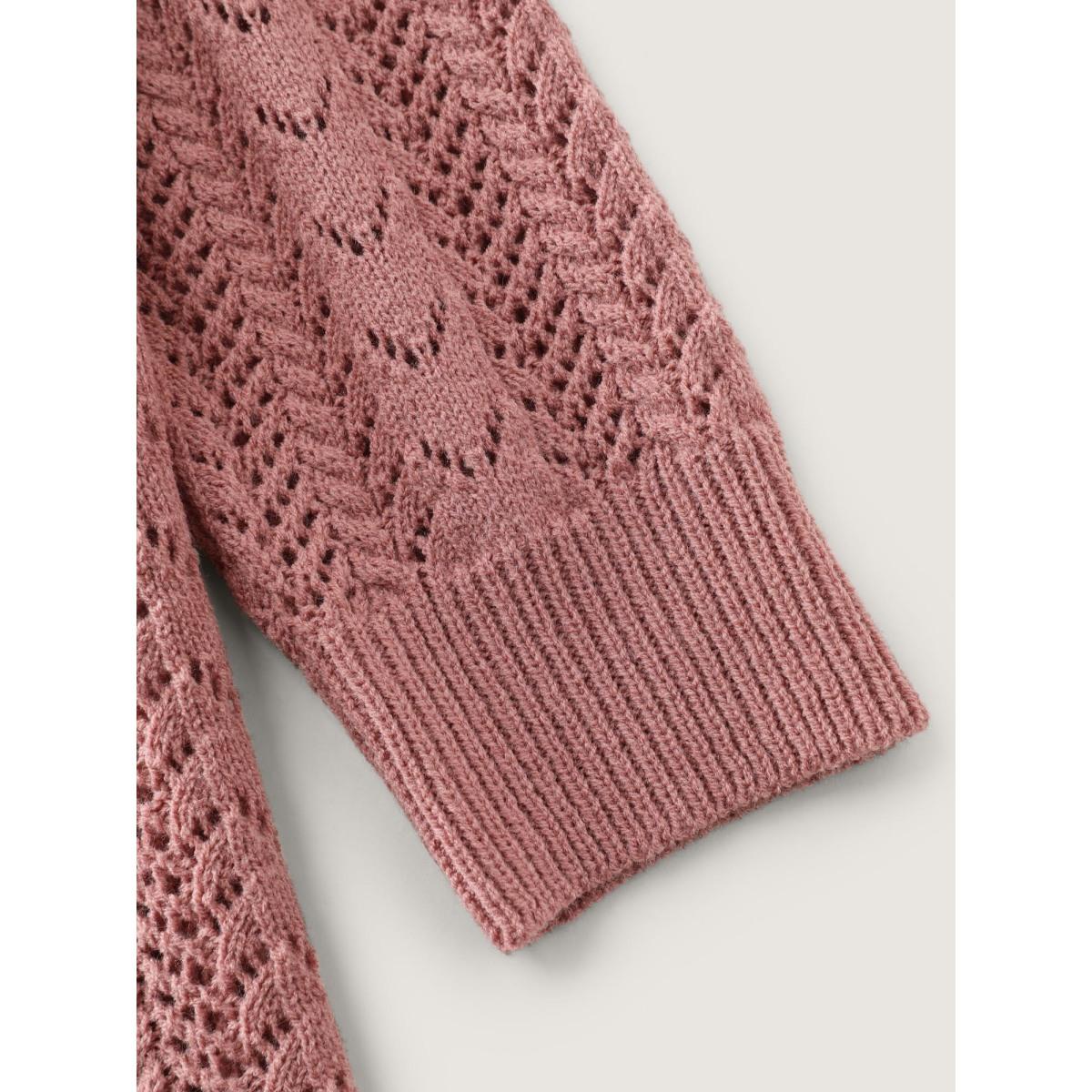 Plus Size Scalloped Neckline Cut-Out Knit Cardigan Rouge Women Leisure Loose Long Sleeve Casual Cardigans BloomChic 14-16/1X Product Image