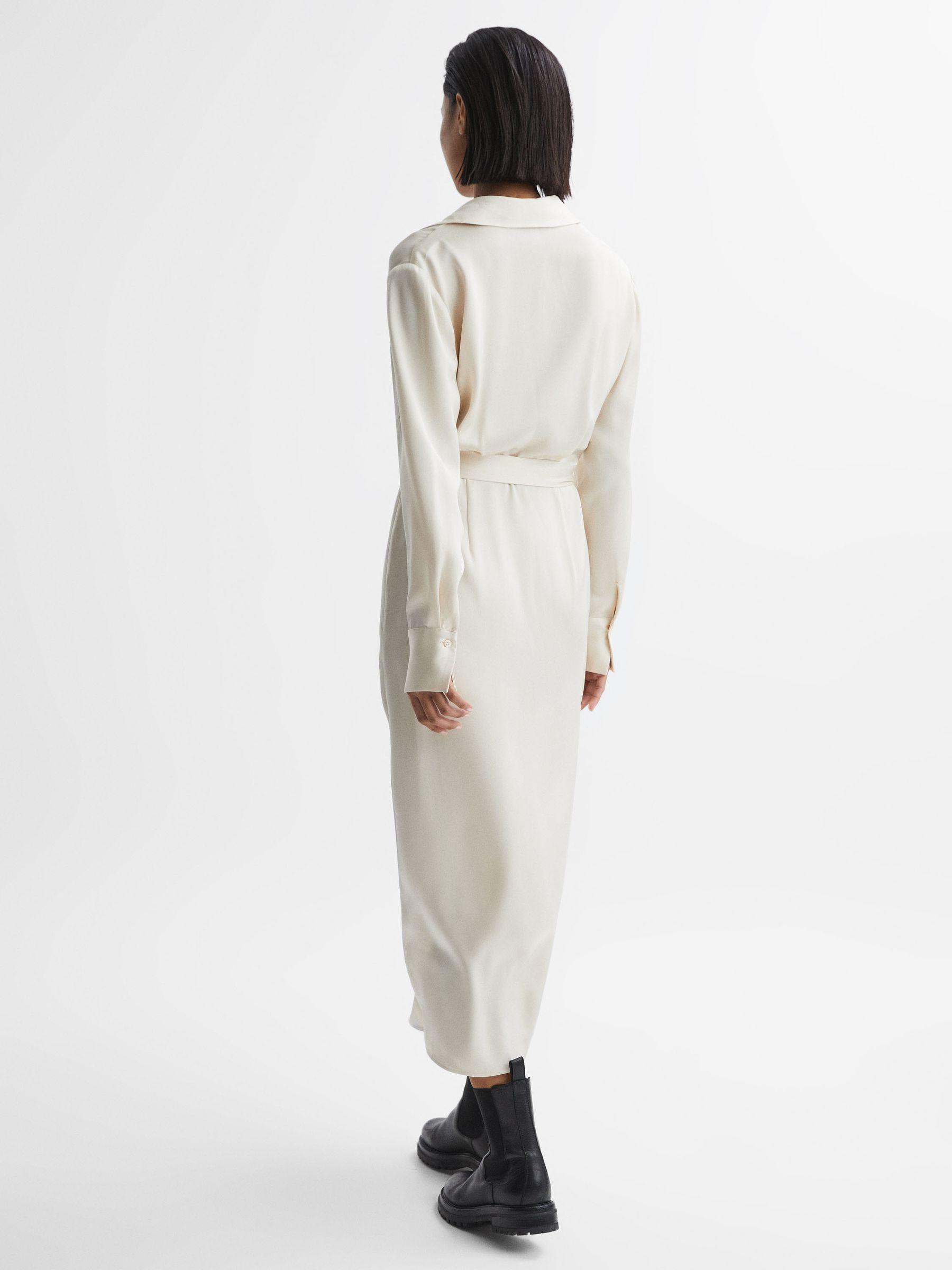 Satin Shirt-Style Midi Dress in Cream Product Image