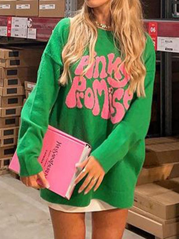 Contrast Color Letter Print Pull Over Sweater Product Image