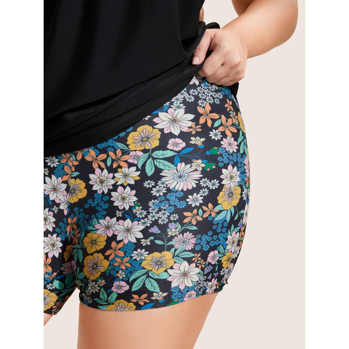 Plus Size Ditsy Floral High Rise Skinny Swim Bottom Women's Swimwear Black Beach Non High stretch Skinny High Rise Curve Swim Bottoms BloomChic 18-20/2X Product Image